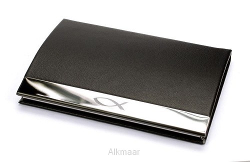 VISITEKAARTJESHOUDER ZWART MET VIS