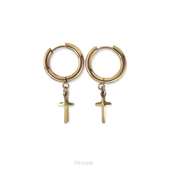 Oorbel ring kruisje goud