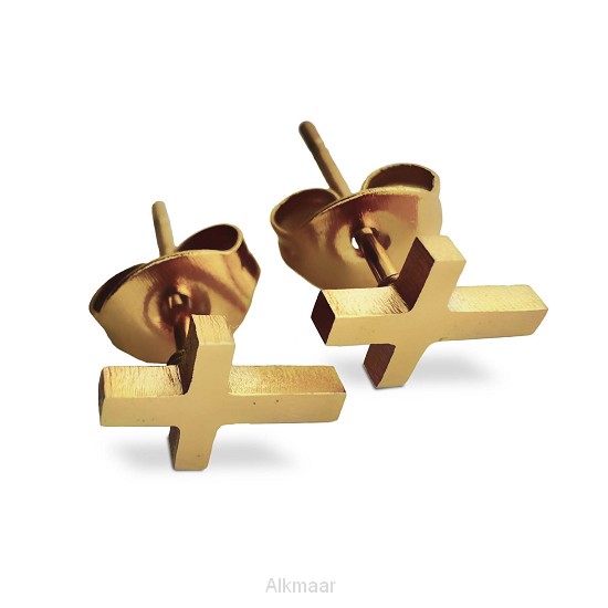 Oorbel knopje kruisje XS goud
