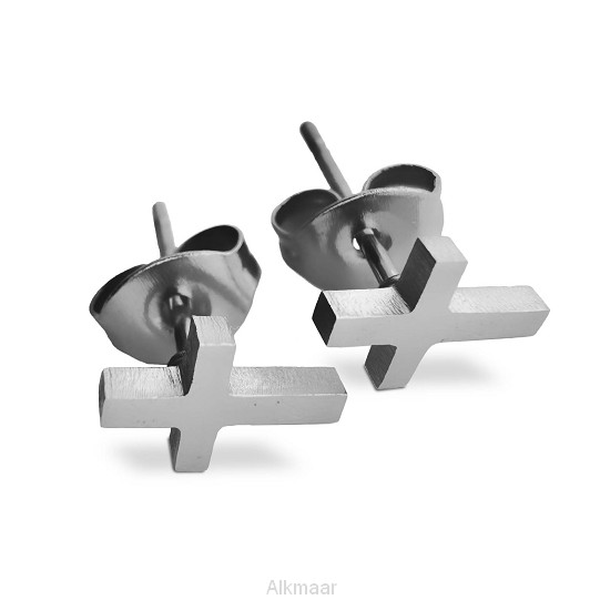 Oorbel knopje kruisje XS zilver