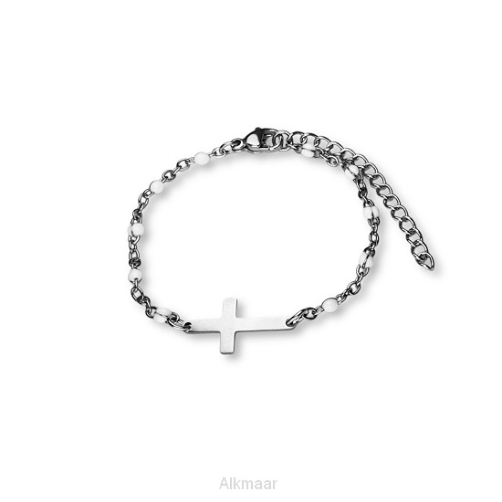Armband kruisje kralen XS - wit-zilver