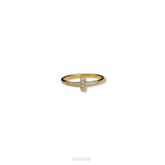 Ring zirkonia kruisje  goud  8