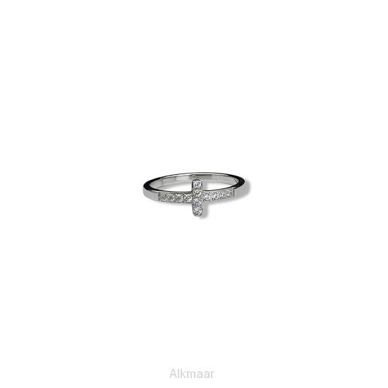 Ring zirkonia kruisje  zilver  7