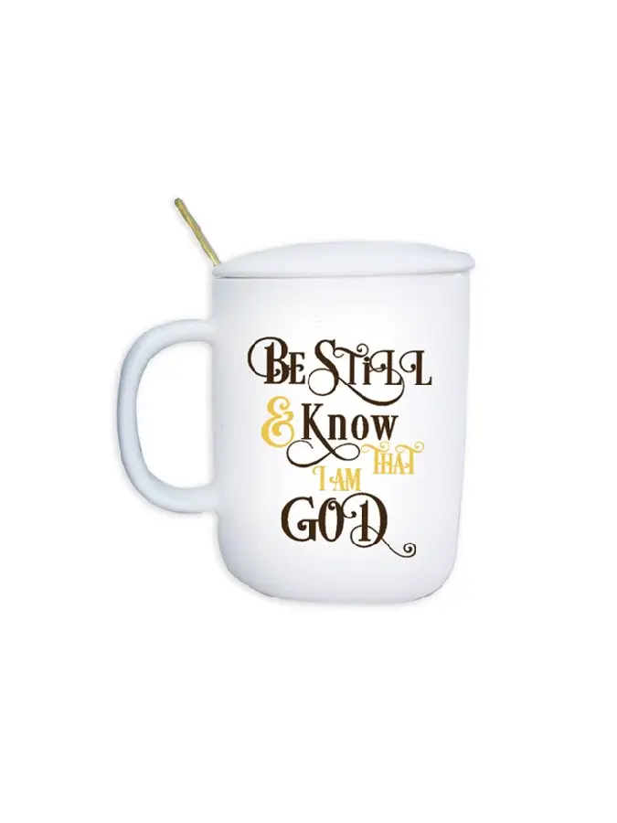Mug with ceramic cover Be still and know