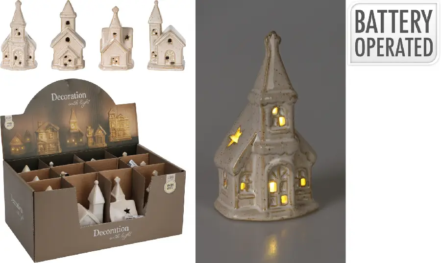Led light figurine churches assorted