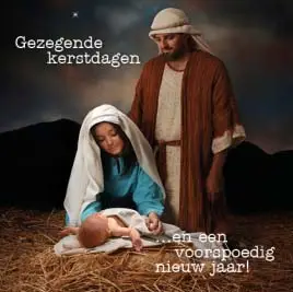 Kerstkaart Jozef Maria en kerstkind