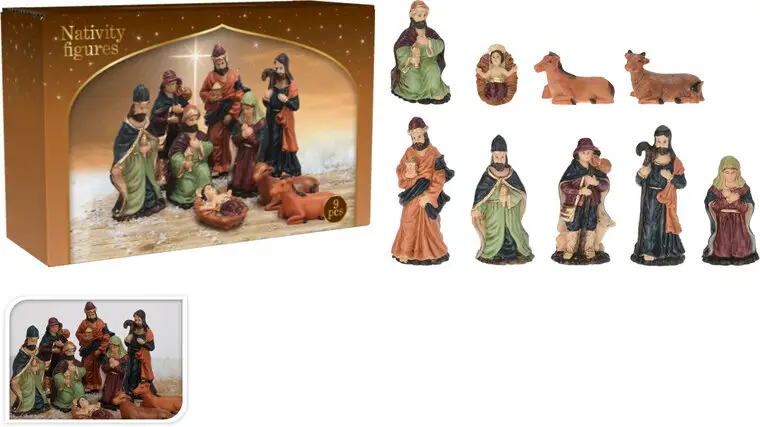 Nativity set of 9 figurines approx 9 cm