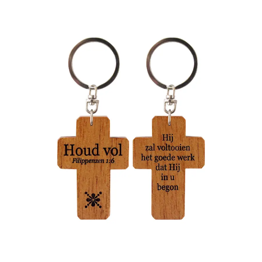 Sleutelhanger kruis hout Houd vol Fil 1: