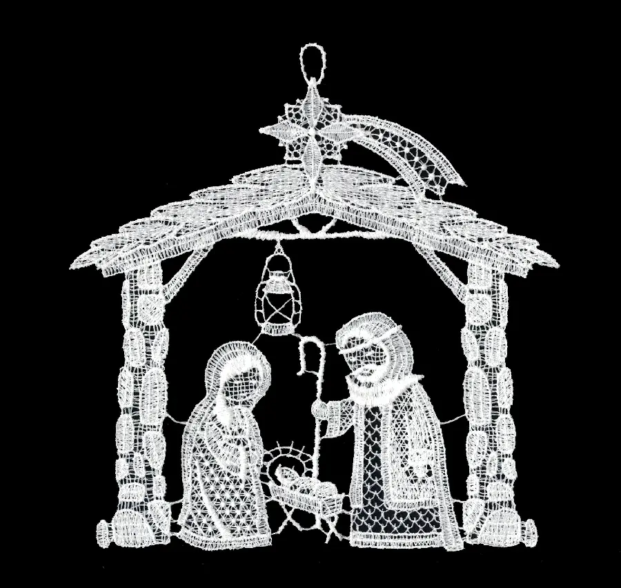 Lace hanger Nativity Stable 17x16cm