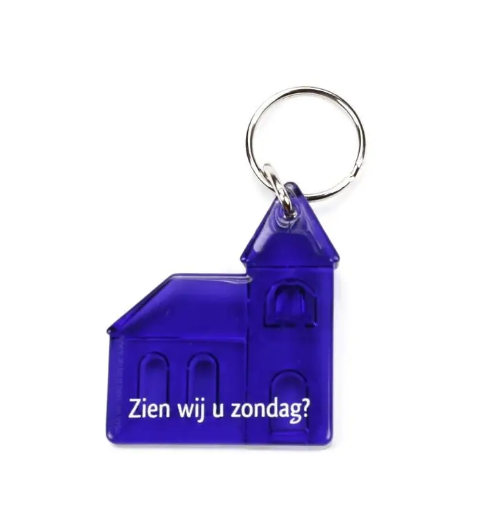 Sleutelhanger Kerk paars zien wij u