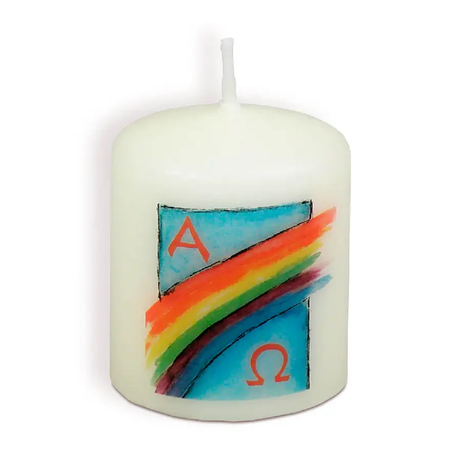 Kaars alfa en omega regenboog 6cm